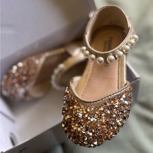 Forever Link Gold and Cream Dress Shoes with Rhinestones
